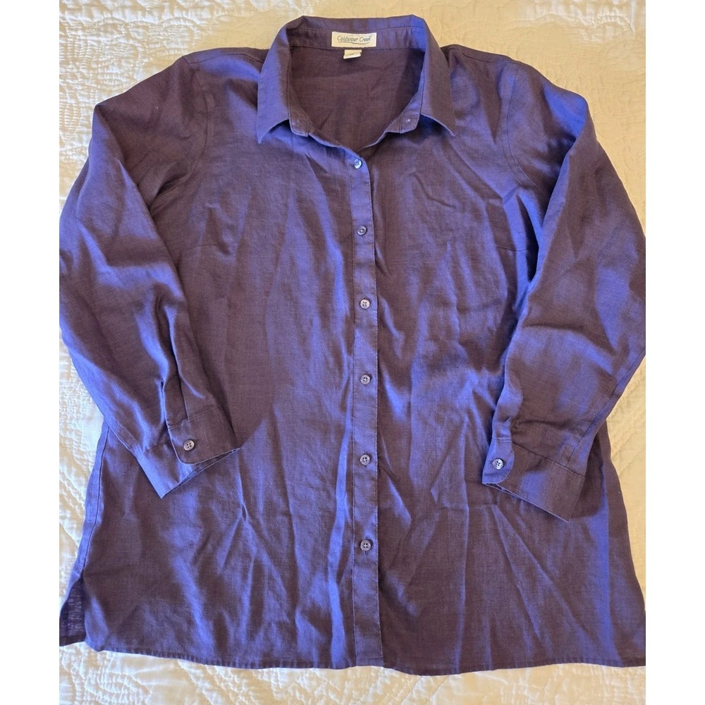 Coldwater Creek Purple Linen Button-Up Shirt 3/4 Sleeves Womens PM (10-12) EUC